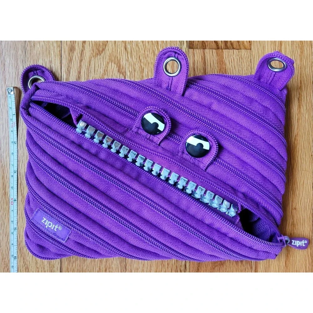 ZIPIT Grillz Monster 3 Ring Binder Pencil Pouch Case Purple Zipper School Supply